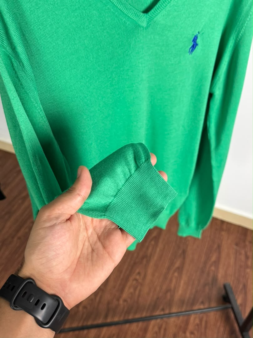 Pull col V Ralph Lauren — Vert vif (Original)