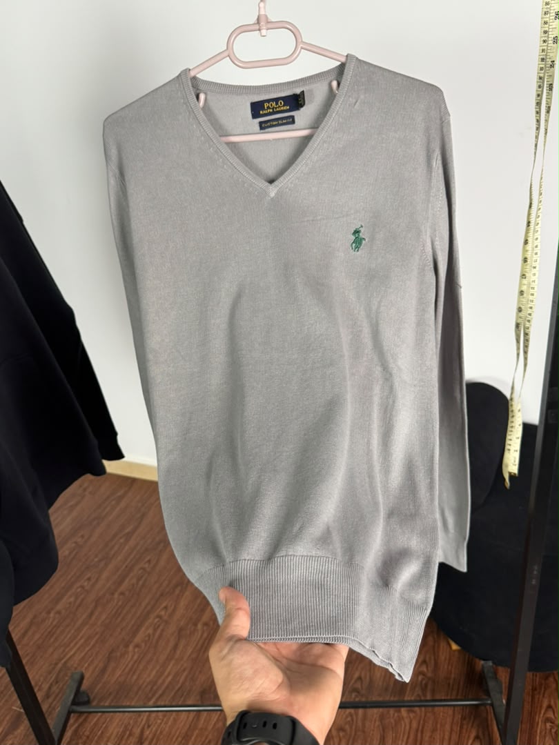 Pull col V Ralph Lauren — Gris clair (Original)