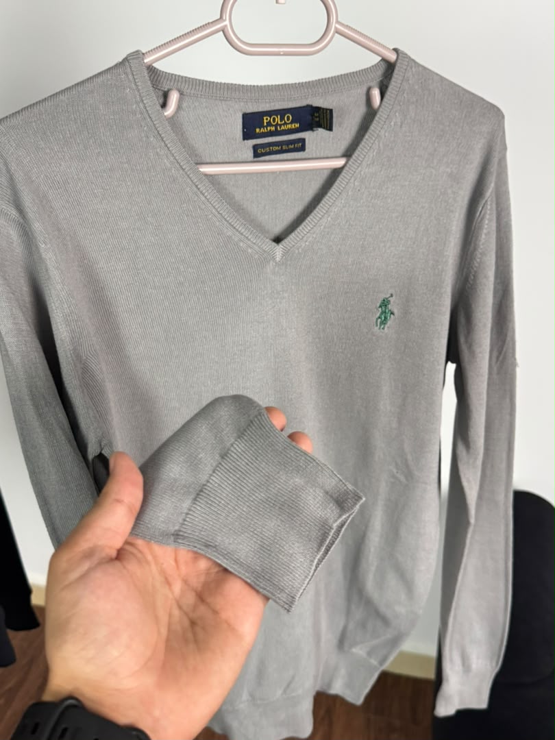 Pull col V Ralph Lauren — Gris clair (Original)