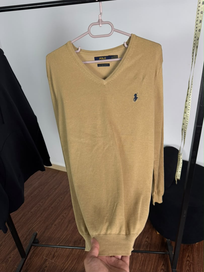 Pull col V Ralph Lauren — Beige camel (Original)