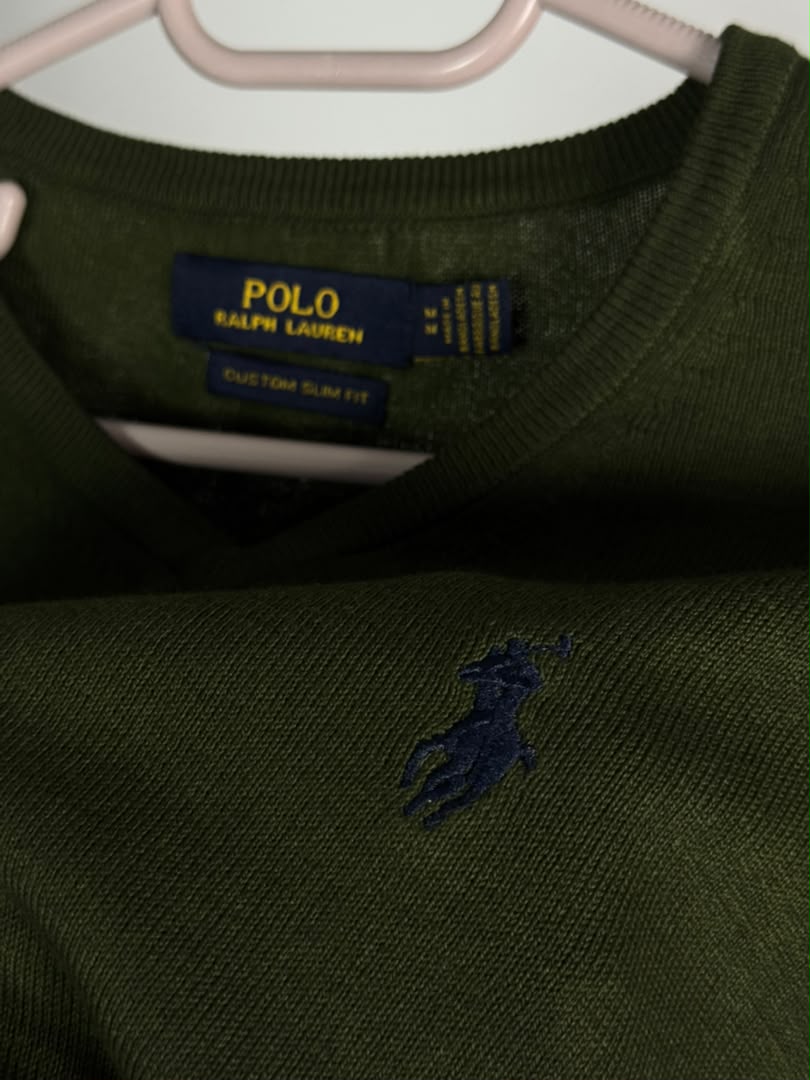Pull col V Ralph Lauren — Vert kaki (Original)