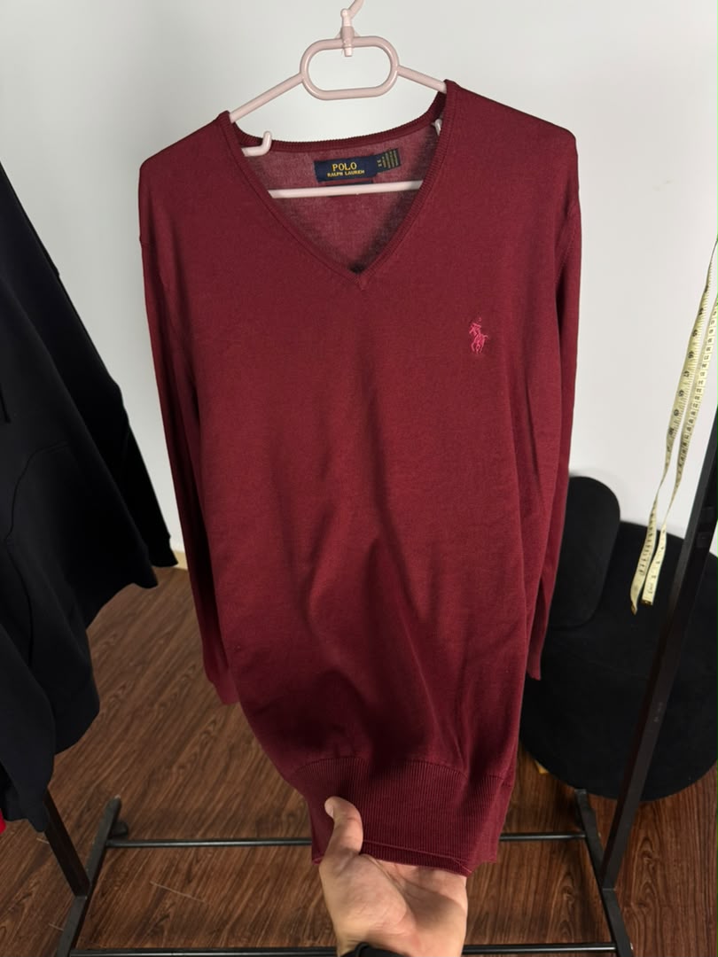 Pull col V Ralph Lauren — Bordeaux (Original)