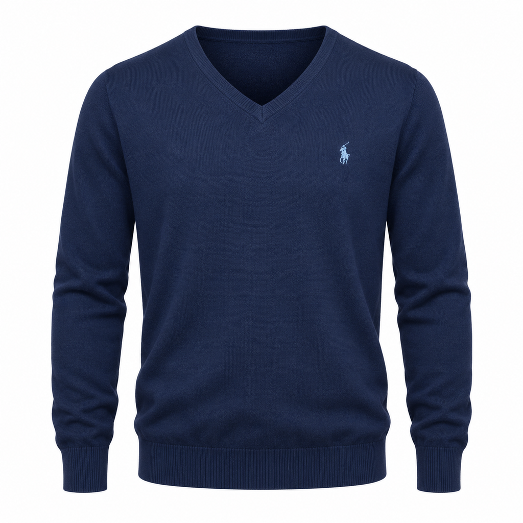 Pull Bleu marine sur mannequin invisible — visuel de présentation