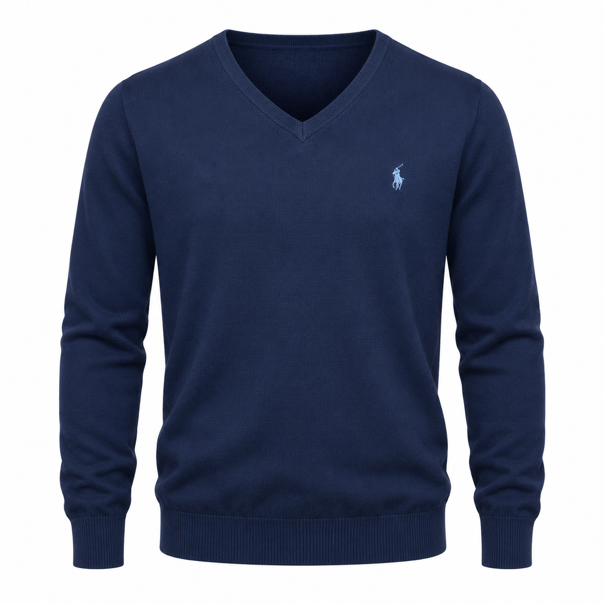 Pull Bleu marine sur mannequin invisible — visuel de présentation