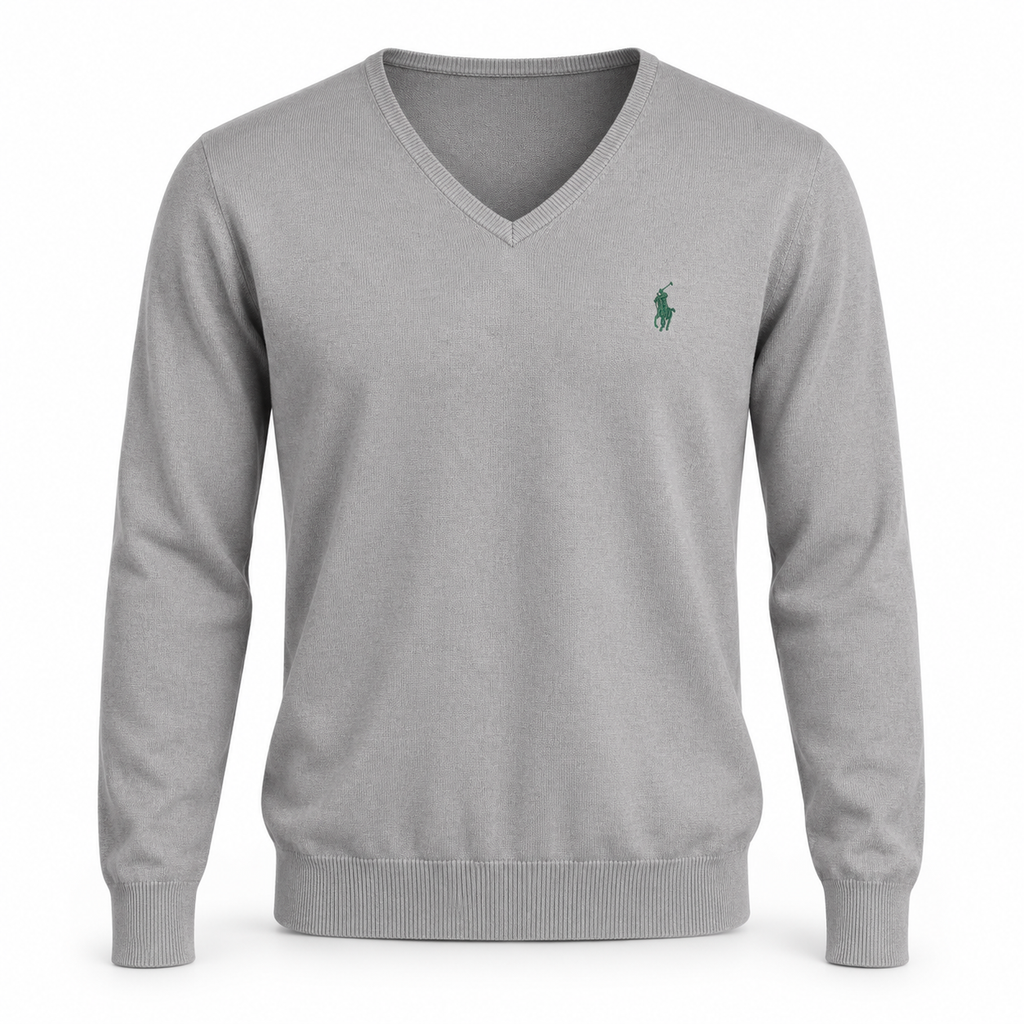 Pull gris clair sur mannequin invisible — visuel de présentation
